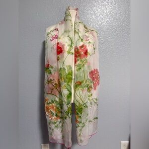 Kenzo Silk Floral Scarf in Cream, Pink & Green